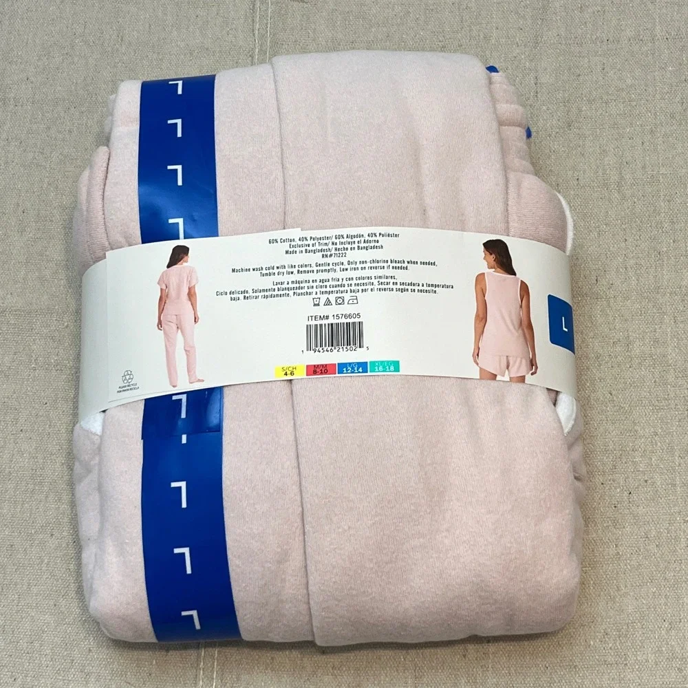 Lucky‎ Brand Women's 4 Piece Pajama Set Pink V Neck Tee Tank Shorts Pants L - Picture 5 of 9